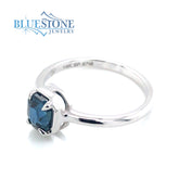 14 Karat White Gold Ring with a 0.97 Carat Cushion Cut Teal Blue Green